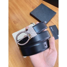 Montblanc Black Calf Leather Silver Pure Copper Pin Buckle 32mm Belt