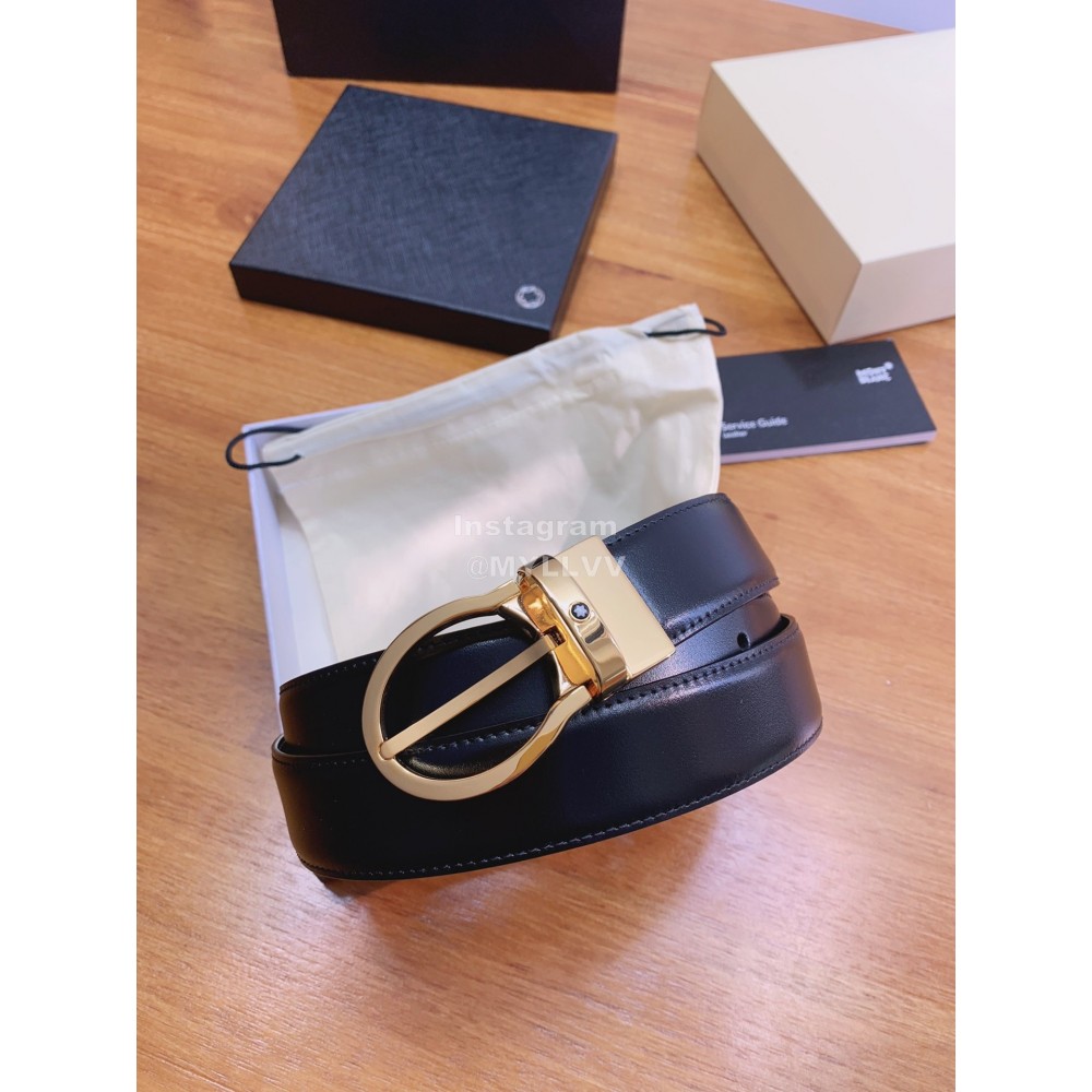 Montblanc Black Calf Leather Gold Pure Copper Pin Buckle 32mm Belt