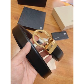 Montblanc Black Calf Leather Gold Pure Copper Pin Buckle 32mm Belt