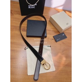 Montblanc Black Calf Leather Gold Pure Copper Pin Buckle 32mm Belt