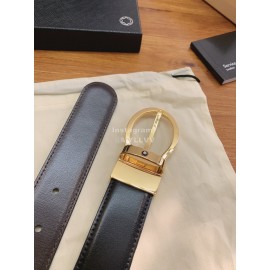 Montblanc Black Calf Leather Gold Pure Copper Pin Buckle 32mm Belt