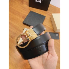 Montblanc Black Calf Leather Gold Pure Copper Pin Buckle 32mm Belt