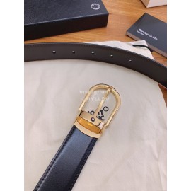 Montblanc Black Calf Leather Gold Pure Copper Pin Buckle 30mm Belt