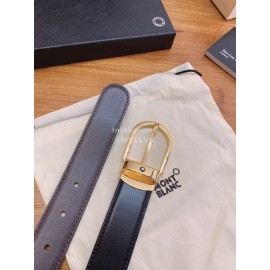 Montblanc Black Calf Leather Gold Pure Copper Pin Buckle 30mm Belt