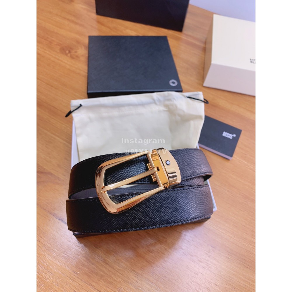 Montblanc Calf Leather Gold Pure Copper Pin Buckle 30mm Black Belt