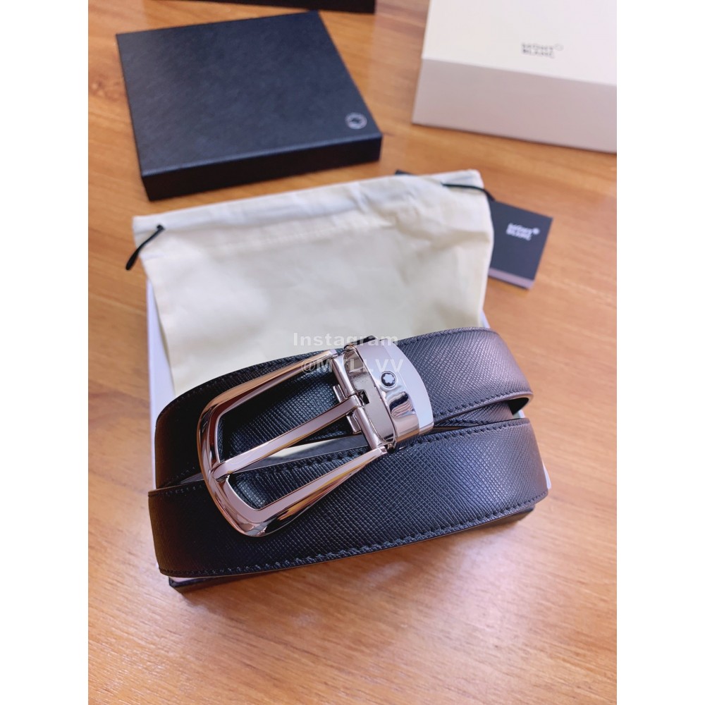 Montblanc Calf Leather Silver Pure Copper Pin Buckle 30mm Black Belt