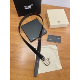 Montblanc Calf Leather Silver Pure Copper Pin Buckle 30mm Black Belt