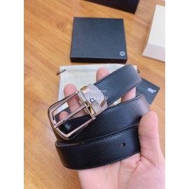 Montblanc Calf Leather Silver Pure Copper Pin Buckle 30mm Black Belt