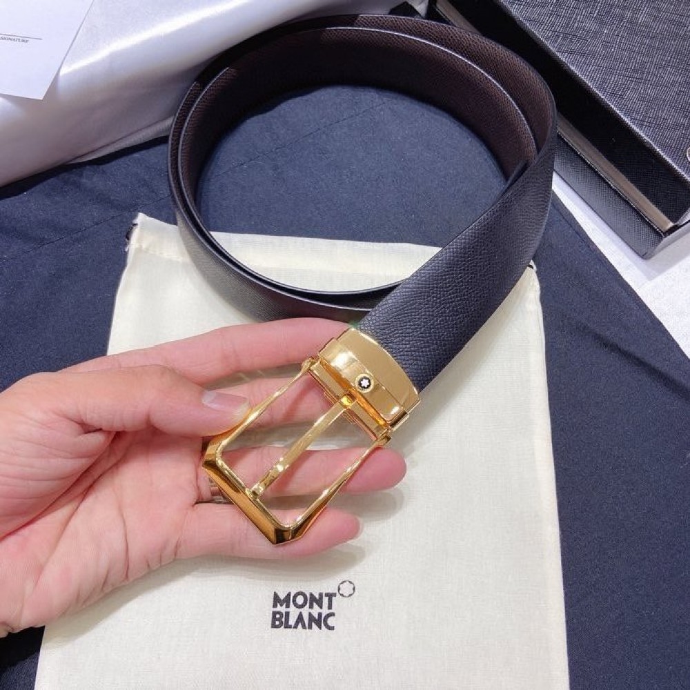 Montblanc Calf Leather Gold Pin Buckle 34mm Belt For Men
