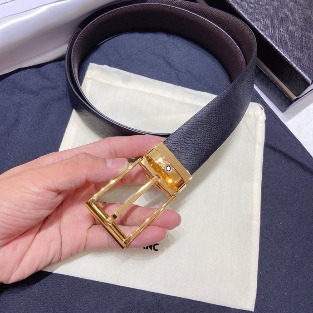 Montblanc New Calf Leather Gold Pin Buckle 34mm Belt 