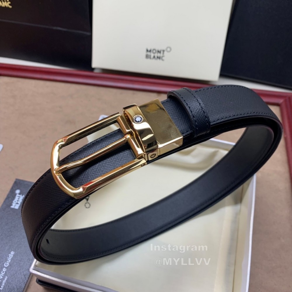 Montblanc New Calf Leather Gold Pin Buckle 30mm Belt