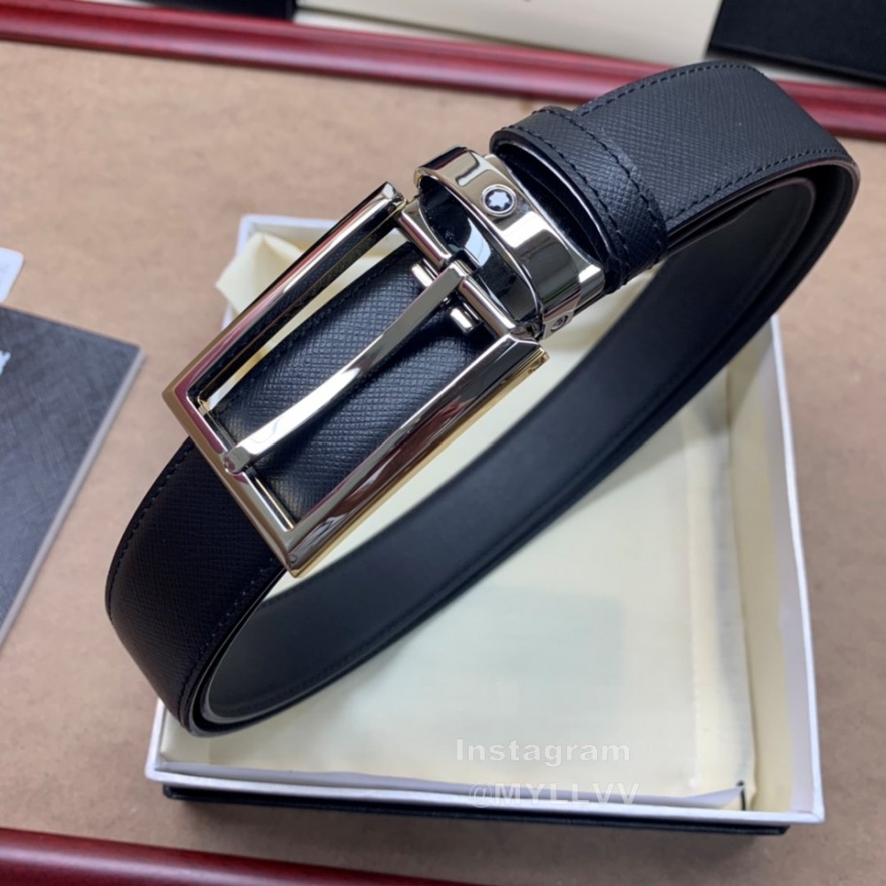 Montblanc New Calf Leather Gun Color Pin Buckle 30mm Belt For Men