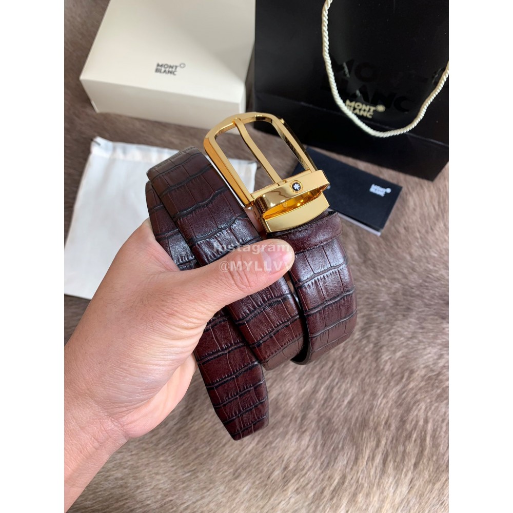 Montblanc Calf Leather Pure Copper Pin Buckle 35mm Belt Wine Red