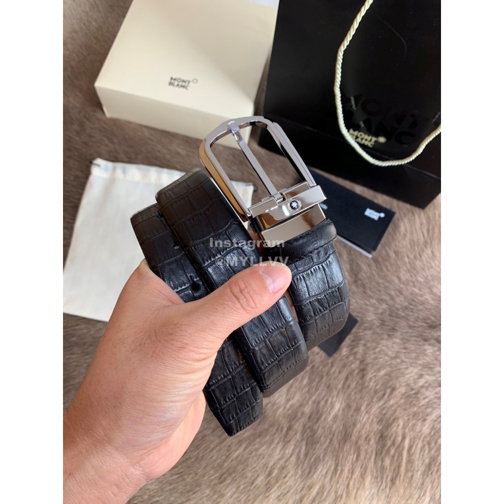 Montblanc Calf Leather Pure Copper Pin Buckle 35mm Belt Black