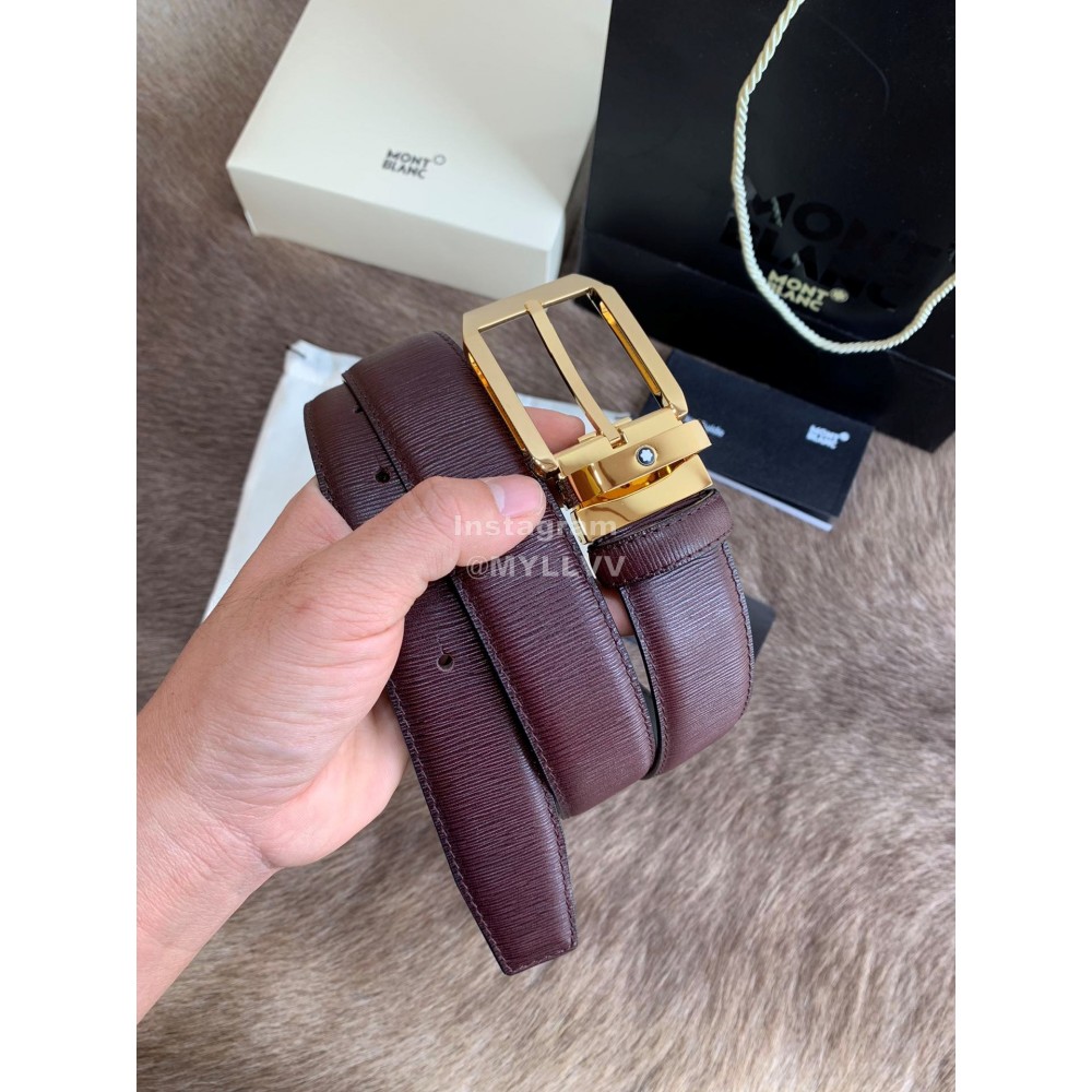 Montblanc Calf Leather Pure Copper Gold Pin Buckle 35mm Belt Wine Red