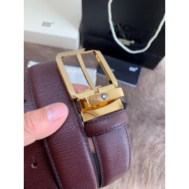 Montblanc Calf Leather Pure Copper Gold Pin Buckle 35mm Belt Wine Red