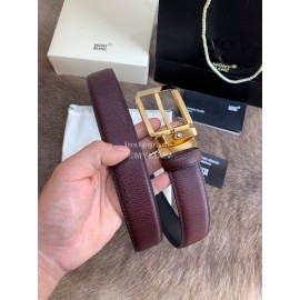 Montblanc Calf Leather Pure Copper Gold Pin Buckle 35mm Belt Wine Red