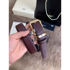 Montblanc Calf Leather Pure Copper Gold Pin Buckle 35mm Belt Wine Red