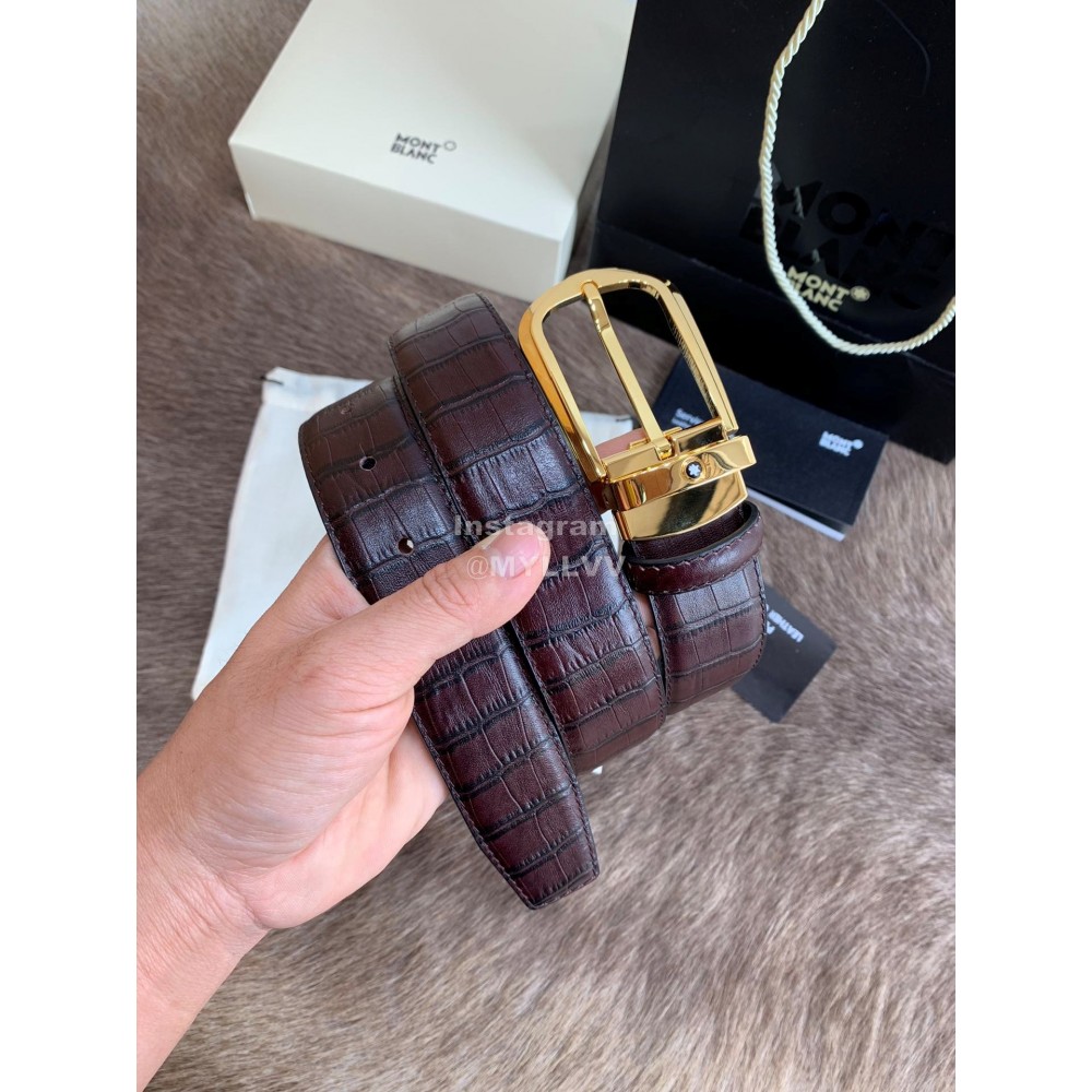 Montblanc New Calf Leather Pure Copper Pin Buckle 35mm Belt Wine Red