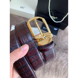 Montblanc New Calf Leather Pure Copper Pin Buckle 35mm Belt Wine Red