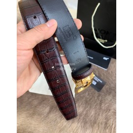 Montblanc New Calf Leather Pure Copper Pin Buckle 35mm Belt Wine Red