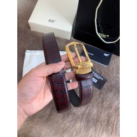 Montblanc New Calf Leather Pure Copper Pin Buckle 35mm Belt Wine Red