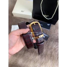 Montblanc New Calf Leather Pure Copper Pin Buckle 35mm Belt Wine Red