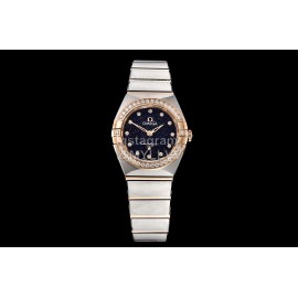 Omega G Factory 25mm Black Dial Quartz Watch For Women Silver