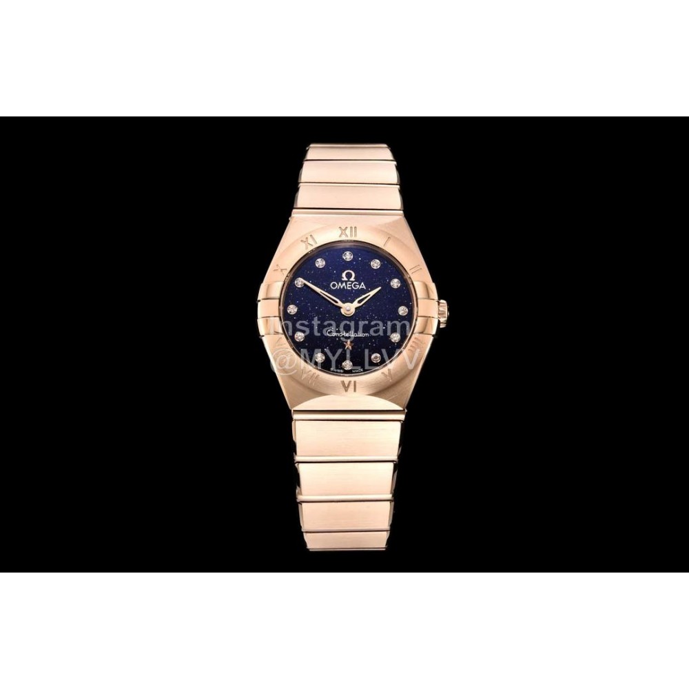 Omega G Factory 25mm Black Dial Quartz Watch For Women Rose Gold