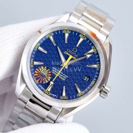 Omega 316l Steel Case Blue Dial Sapphire Crystal Watch