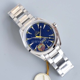 Omega 316l Steel Case Blue Dial Sapphire Crystal Watch