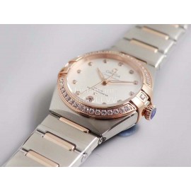 Omega 29mm Dial Diamond Steel Strap Watch Rose Gold
