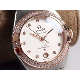 Omega 29mm Dial Diamond Steel Strap Watch Rose Gold