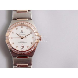 Omega 29mm Dial Diamond Steel Strap Watch Rose Gold