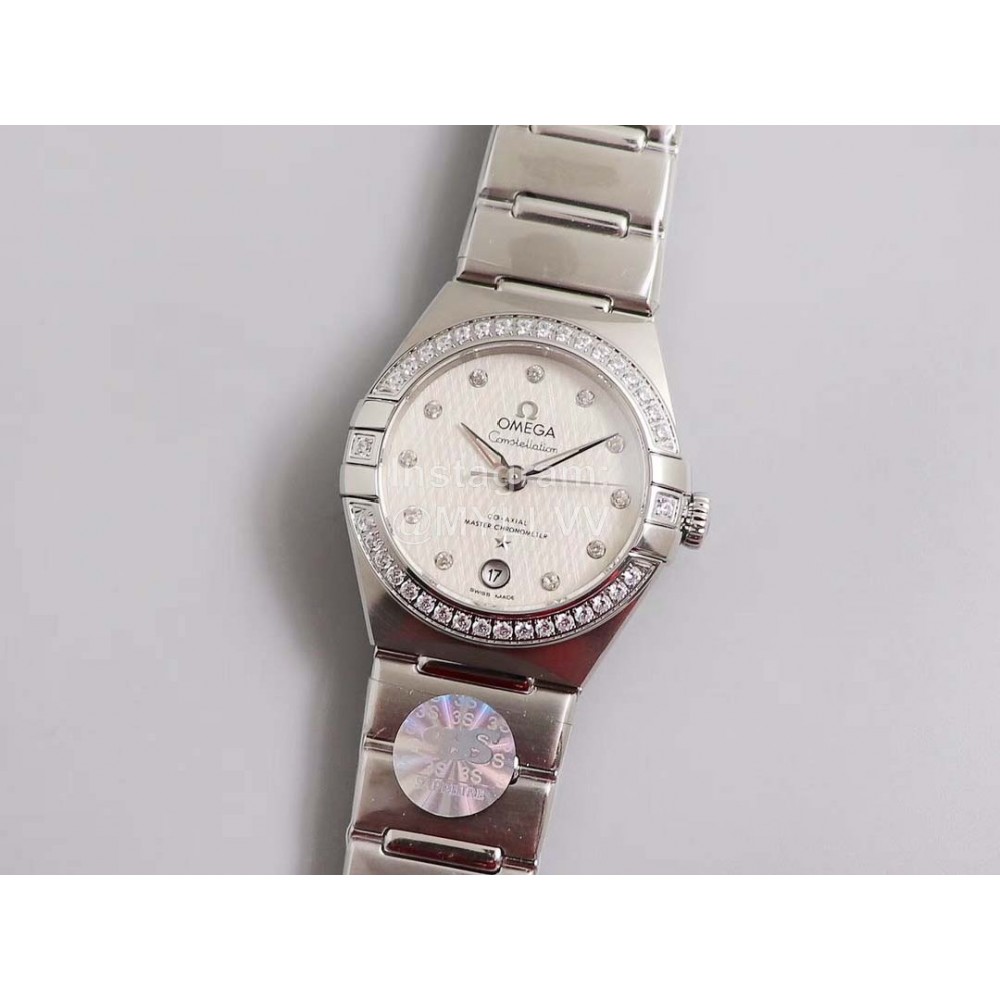Omega 29mm Dial Diamond Steel Strap Watch Silver