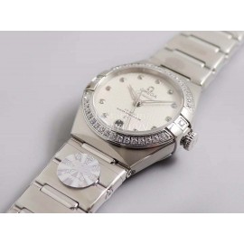 Omega 29mm Dial Diamond Steel Strap Watch Silver