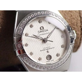 Omega 29mm Dial Diamond Steel Strap Watch Silver