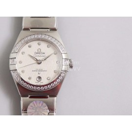 Omega 29mm Dial Diamond Steel Strap Watch Silver