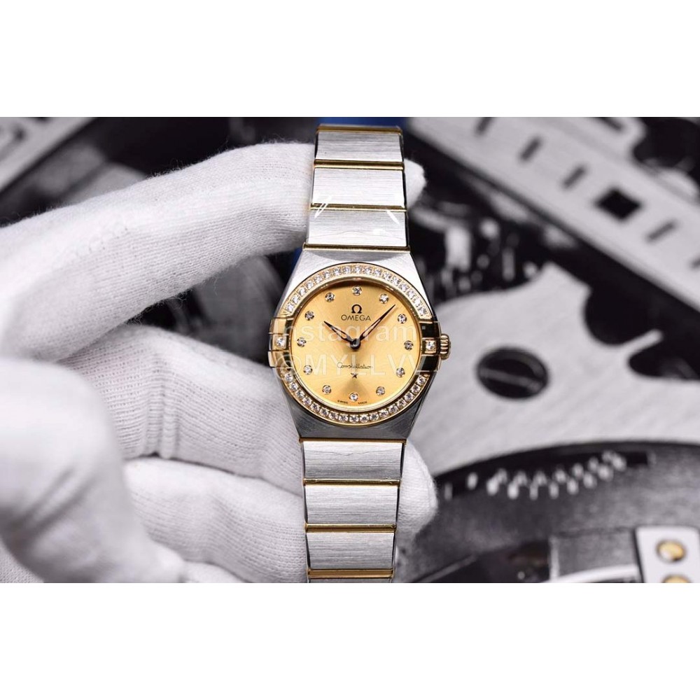 Omega 28mm Dial Steel Strap Diamond Watch