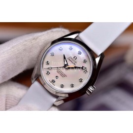 Omega Fashion 34mm Dial Leather Strap Watch For Women