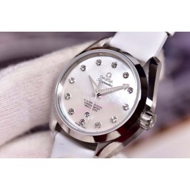 Omega Fashion 34mm Dial Leather Strap Watch For Women