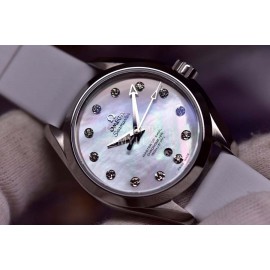 Omega Fashion 34mm Dial Leather Strap Watch For Women