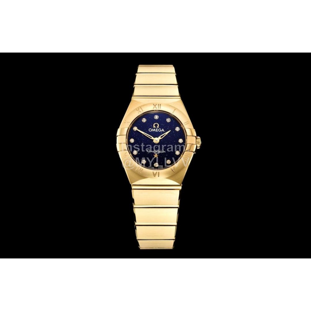 Omega G Factory 25mm Black Dial Quartz Watch For Women Gold 