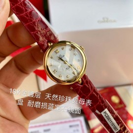 Omega 28mm Dial Wine Red Leather Strap Watch