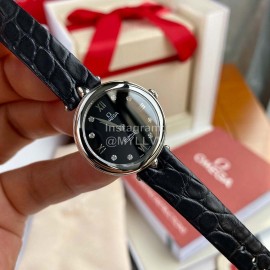 Omega 28mm Dial Black Leather Strap Watch