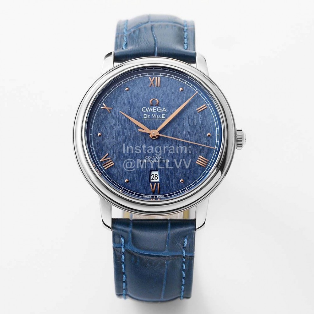 Omega 39.5mm Dial Blue Leather Strap Watch