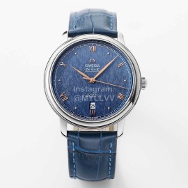 Omega 39.5mm Dial Blue Leather Strap Watch