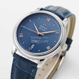 Omega 39.5mm Dial Blue Leather Strap Watch