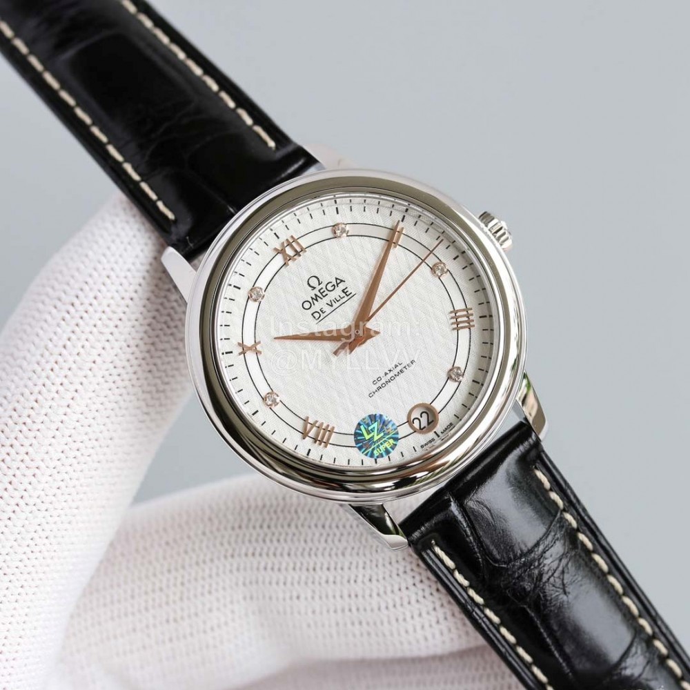 Omega 32.7mm Dial Black Leather Strap Watch