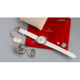 Omega 32.7mm Dial Leather Strap Watch White